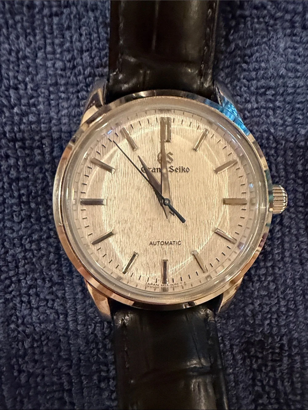 Grand Seiko MOD Silver Dial Automatic Men's Watch Black Leather Strap like new!